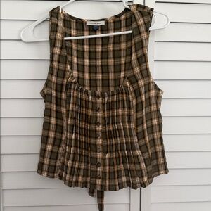 American Eagle Outfitters Brown Plaid Button-Down Blouse